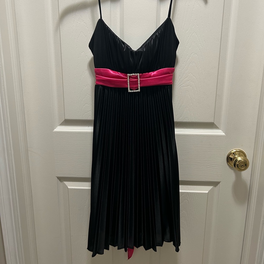 Black pleated mini dress